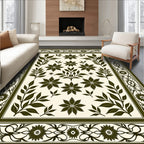 Dark Green Floral Patterned Textile Rug