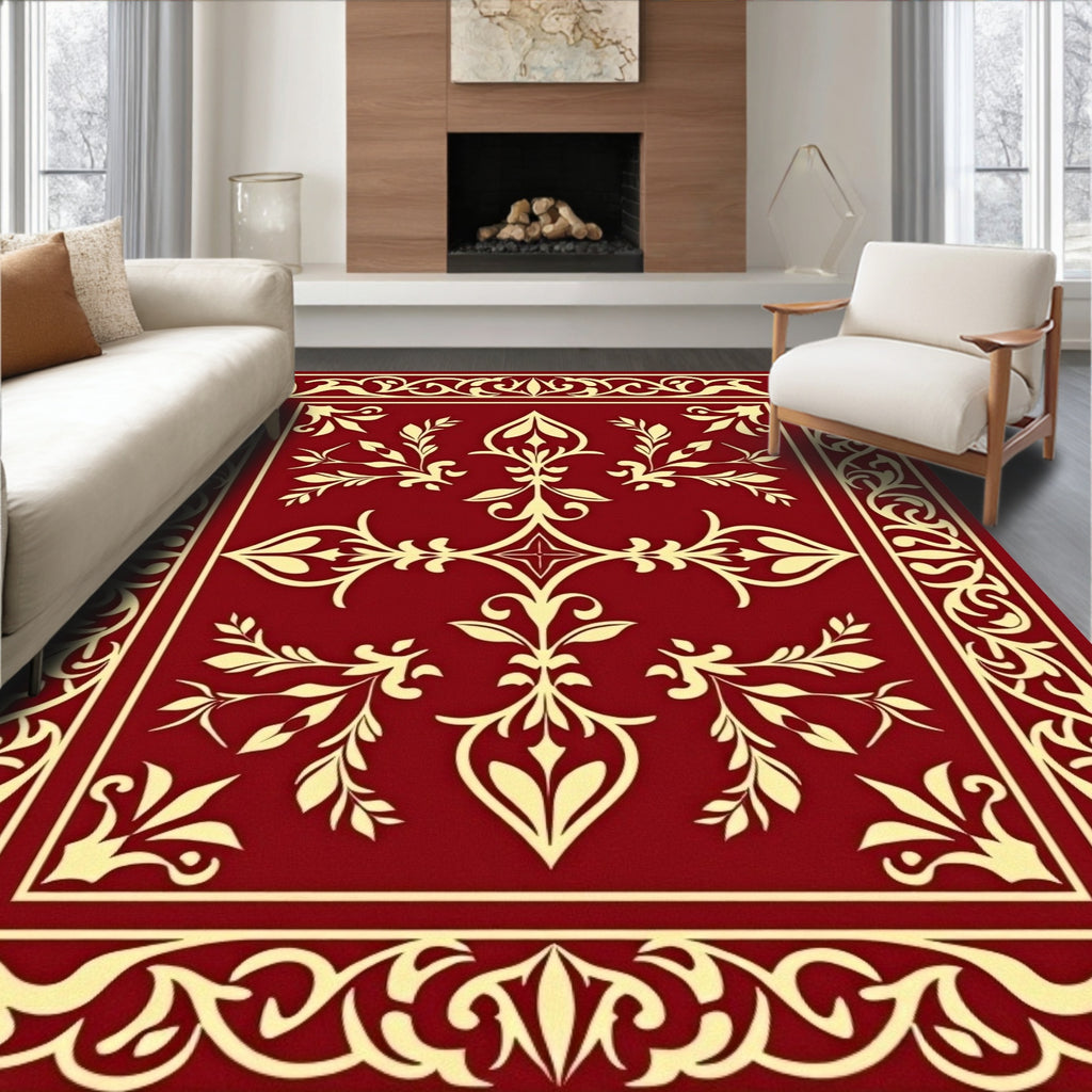Rich Red Gold Floral Scroll Rug