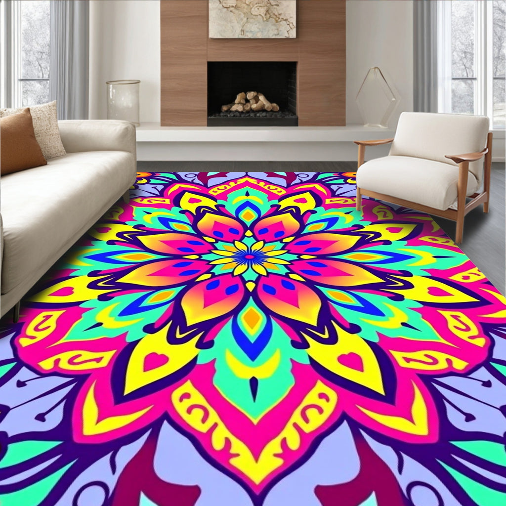 Vibrant Neon Mandala Pattern Rug