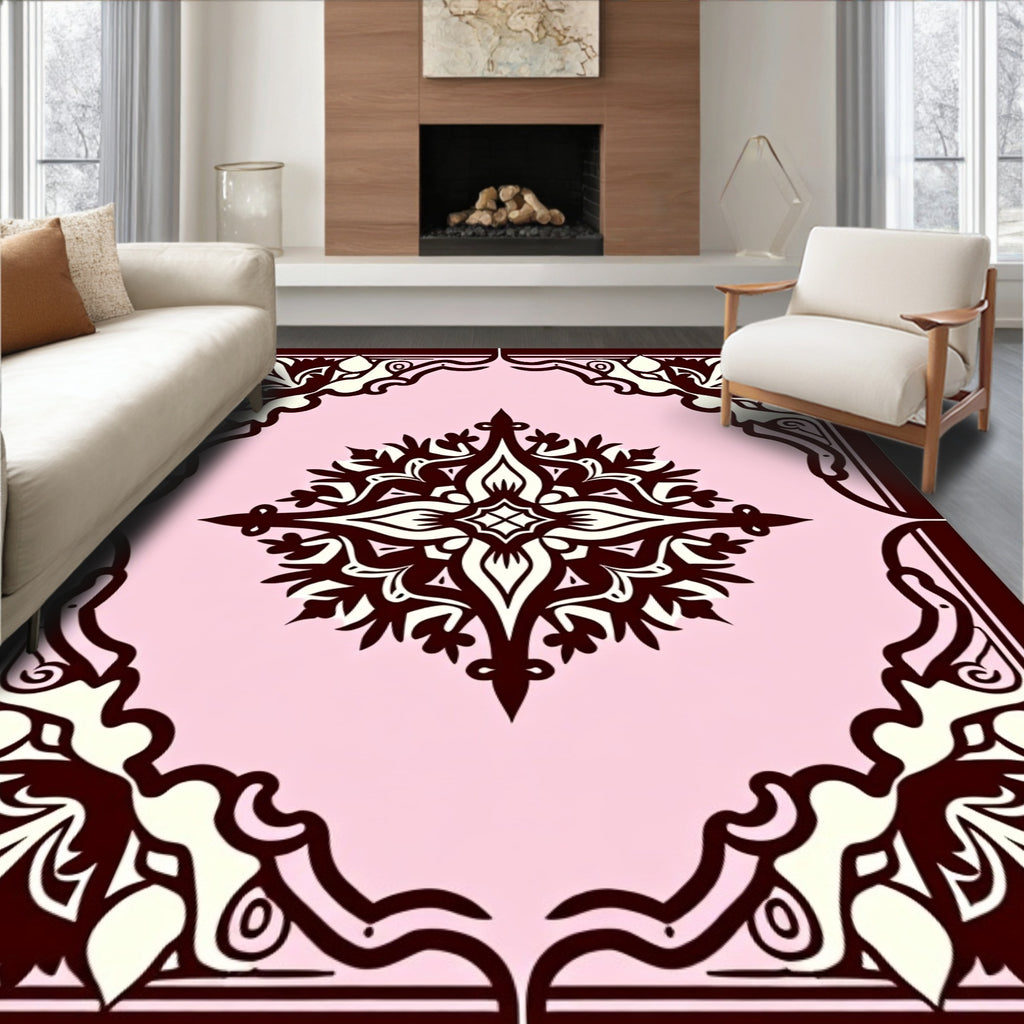 Elegant Brown Cream Floral Motif Rug