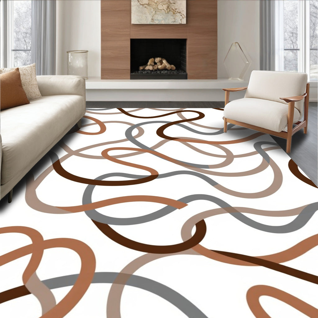 Intertwined Warm Neutrals Swirl Pattern Rug