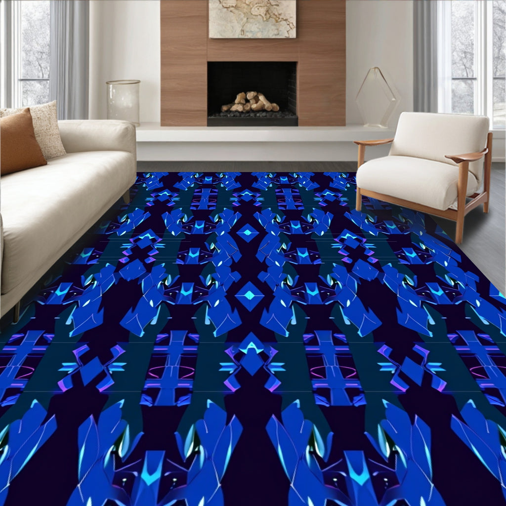 Geometric Blue Crystal Pattern Rug