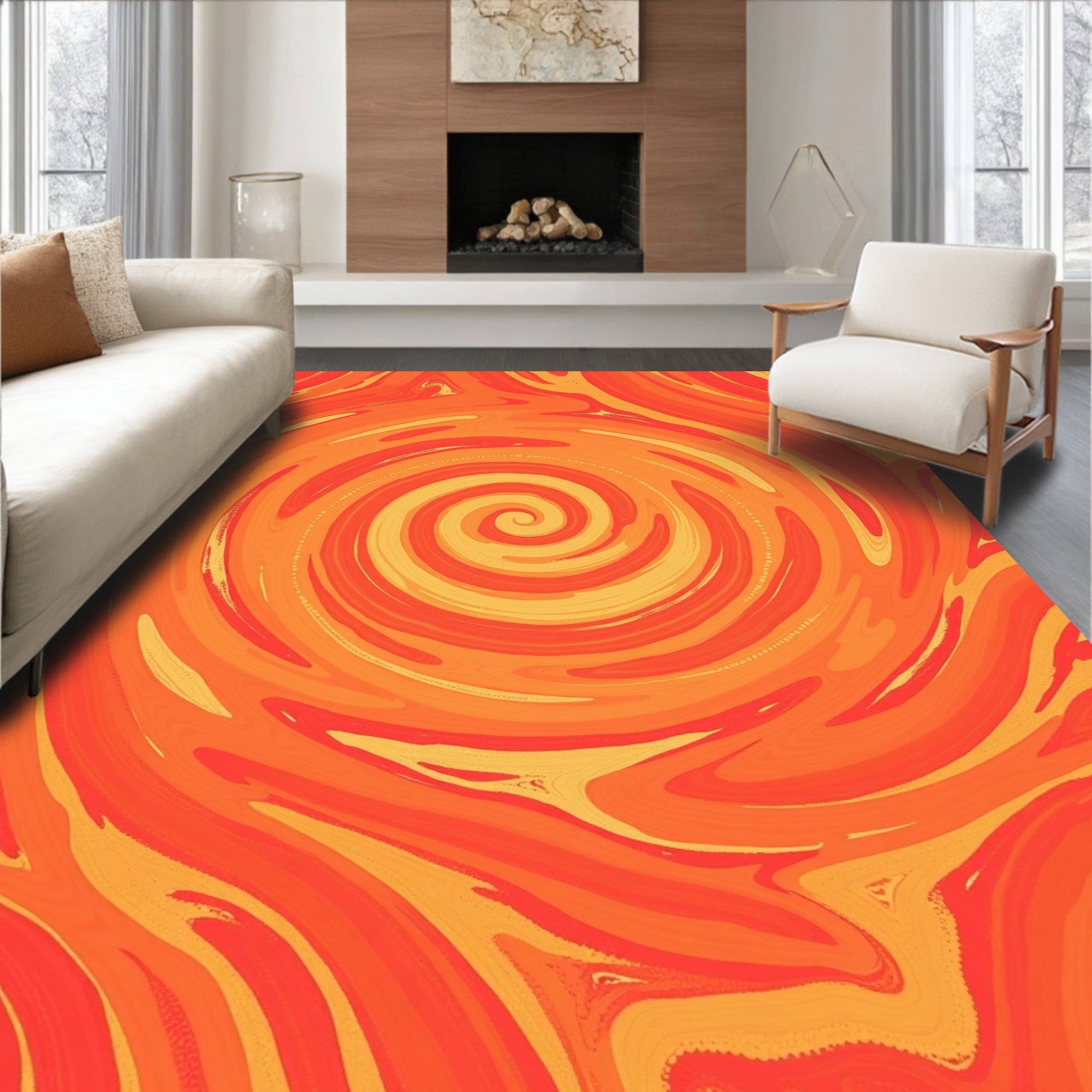 Fiery Swirl Warm Tones Rug