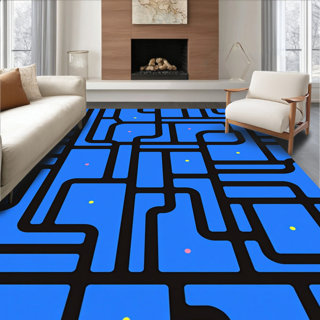 Blue Abstract Geometric Pattern Rug
