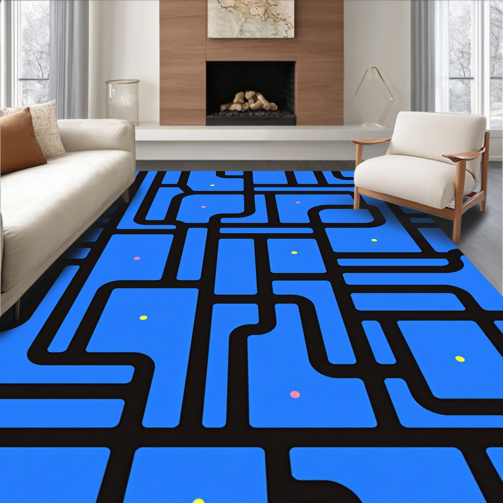 Blue Abstract Geometric Pattern Rug