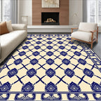 Classic Blue Beige Diamond Pattern Rug