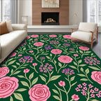 Pink Roses Greenery Floral Pattern Rug
