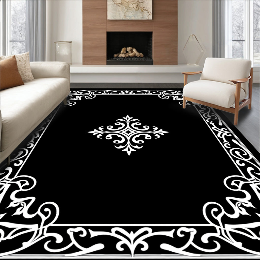 Ornate Flourish Corner Pattern Rug