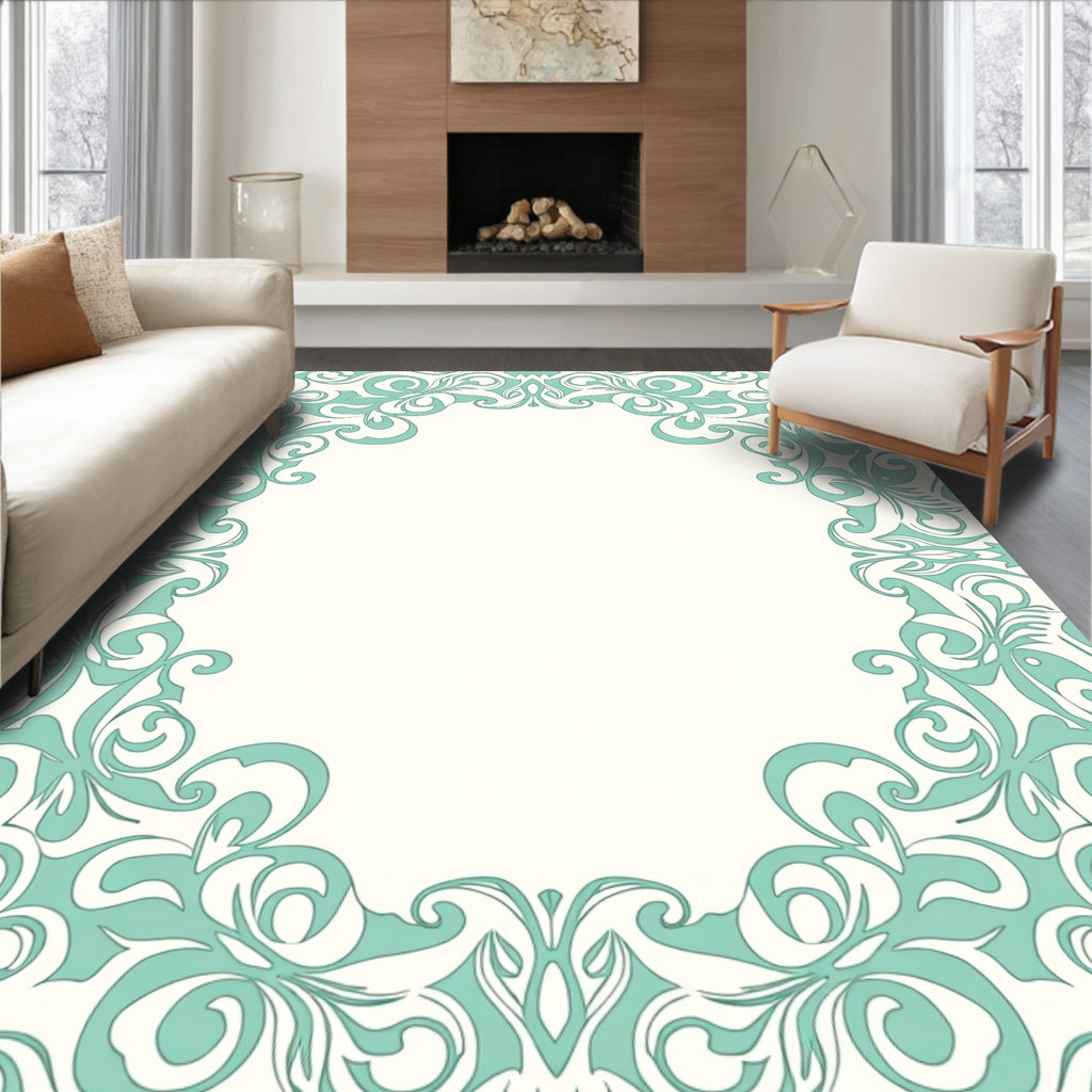 Ornate Floral Swirls Mint Pattern Rug