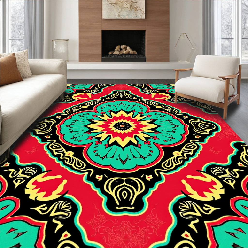 Bold Floral Mandala Pattern Rug