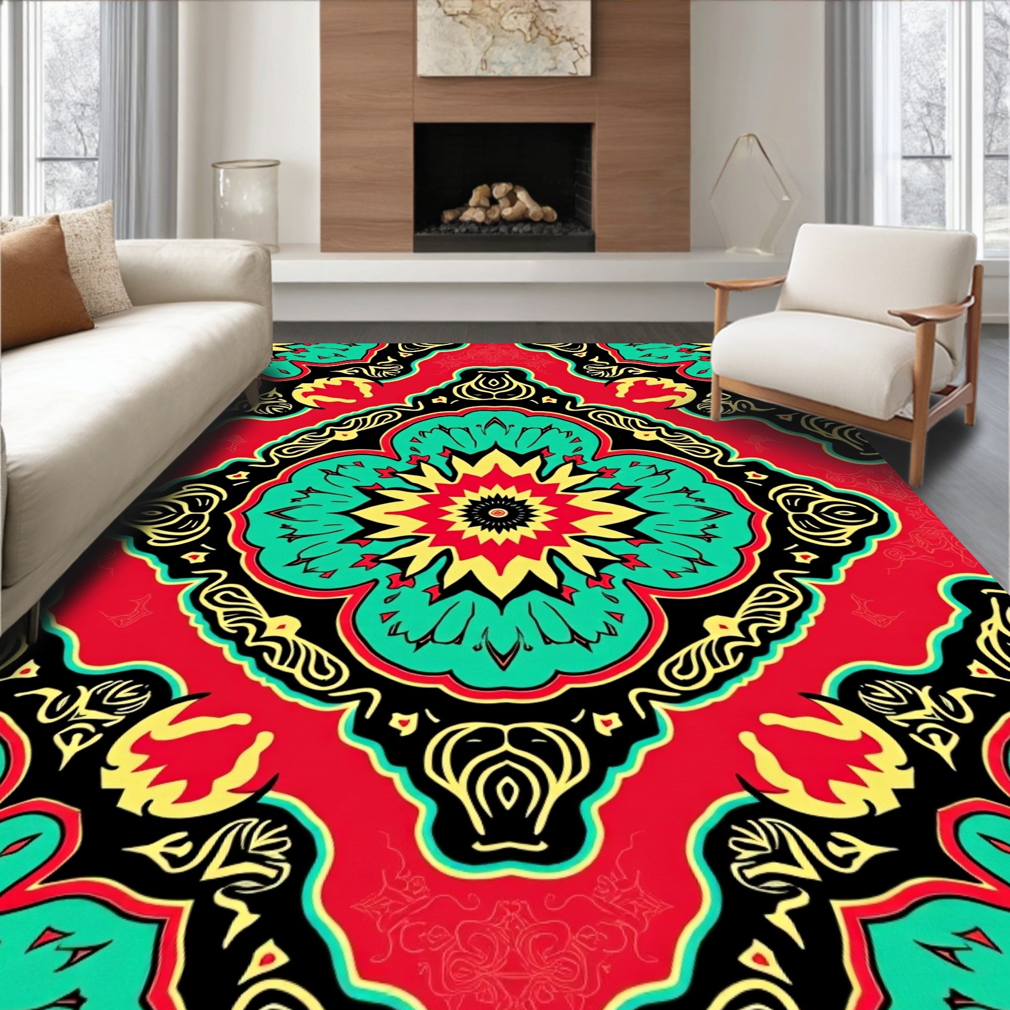 Bold Floral Mandala Pattern Rug