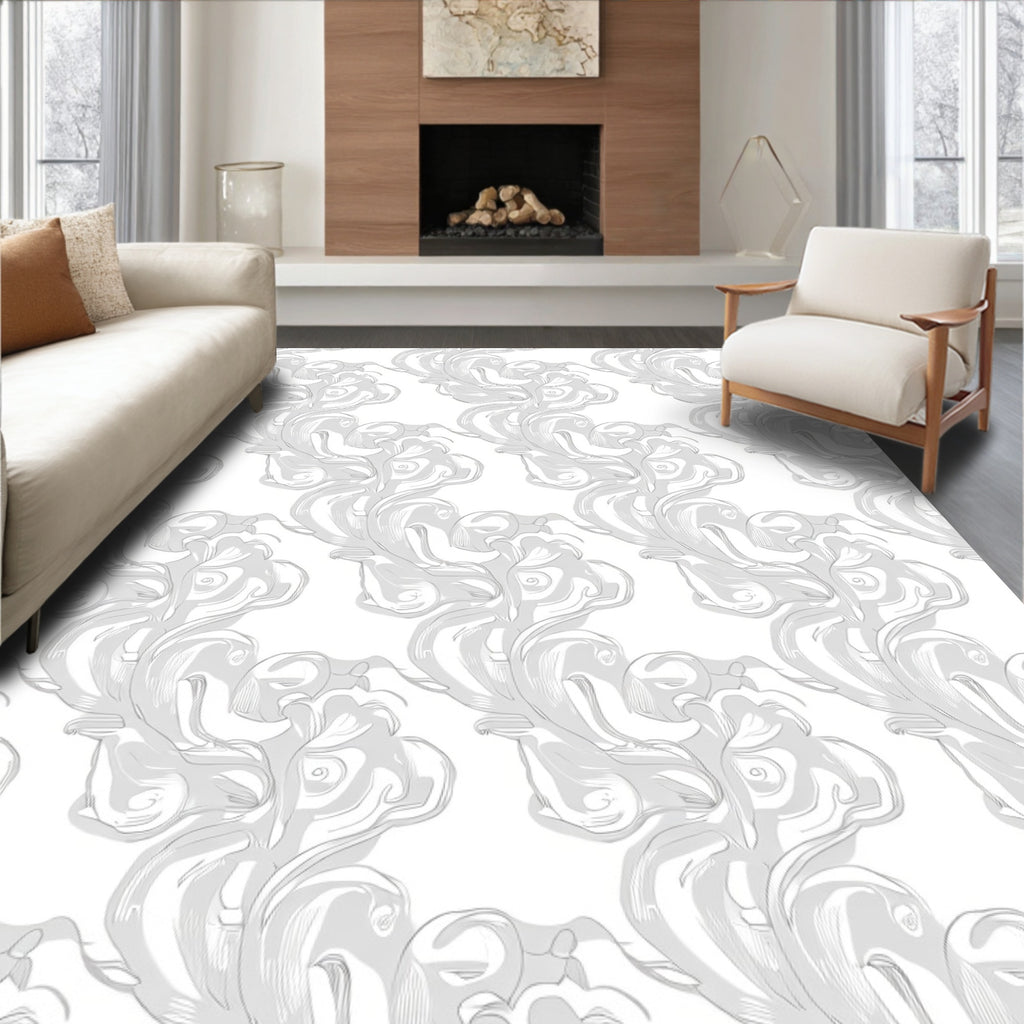 Elegant Scrollwork White Gray Pattern Rug