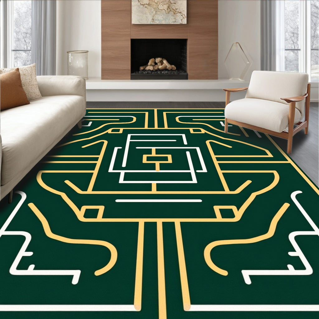 Geometric Maze And Lines Pattern Rug