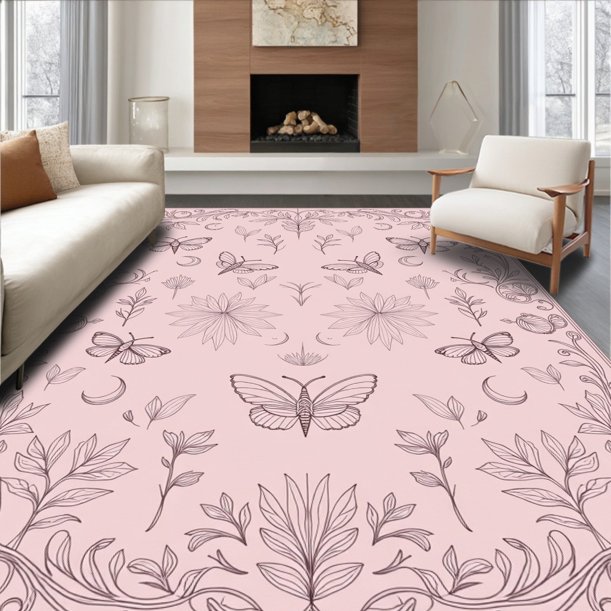 Enchanting Butterfly and Moon Motif Design Rug