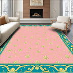 Pink Floral Vines Geometric Border Design Rug