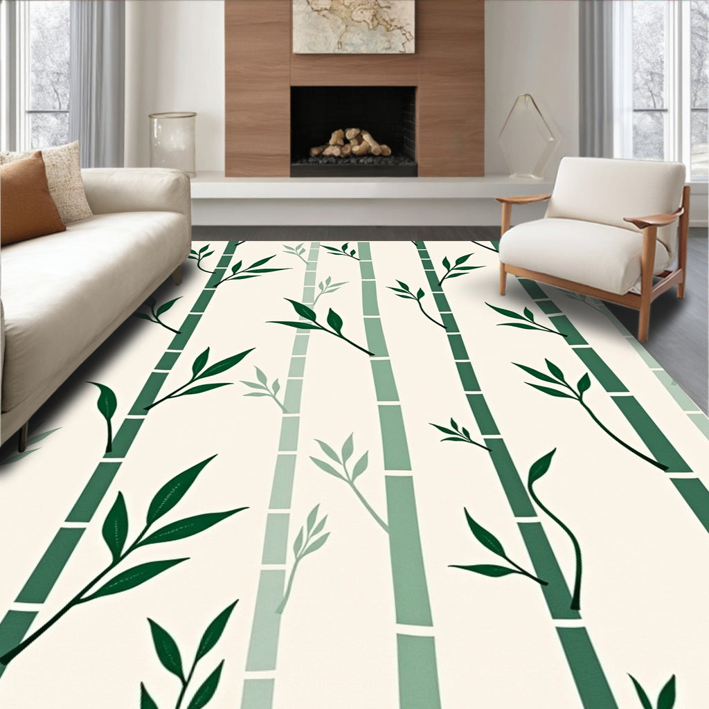 Modern Green Bamboo Forest Design Rug