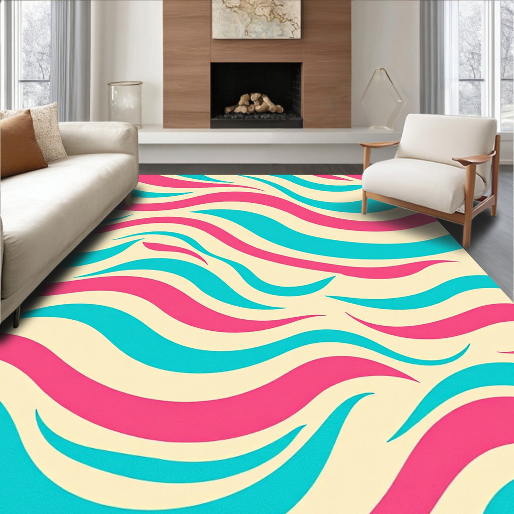 Pink Aqua Wavy Striped Pattern Rug