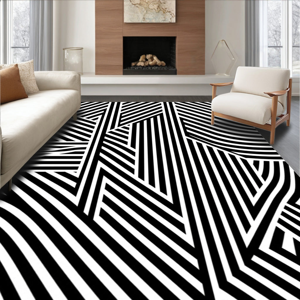 Black White Geometric Optical Illusion Rug