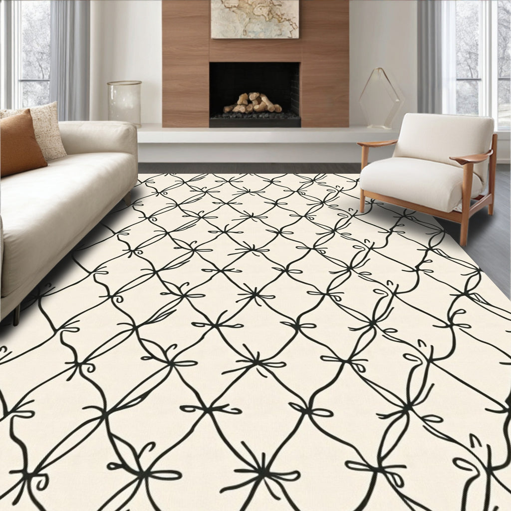 Black Ribbon Bow Lattice Pattern Rug