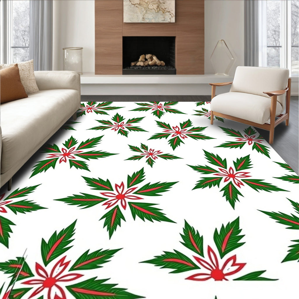 Ornate Red Green Floral Pattern Rug