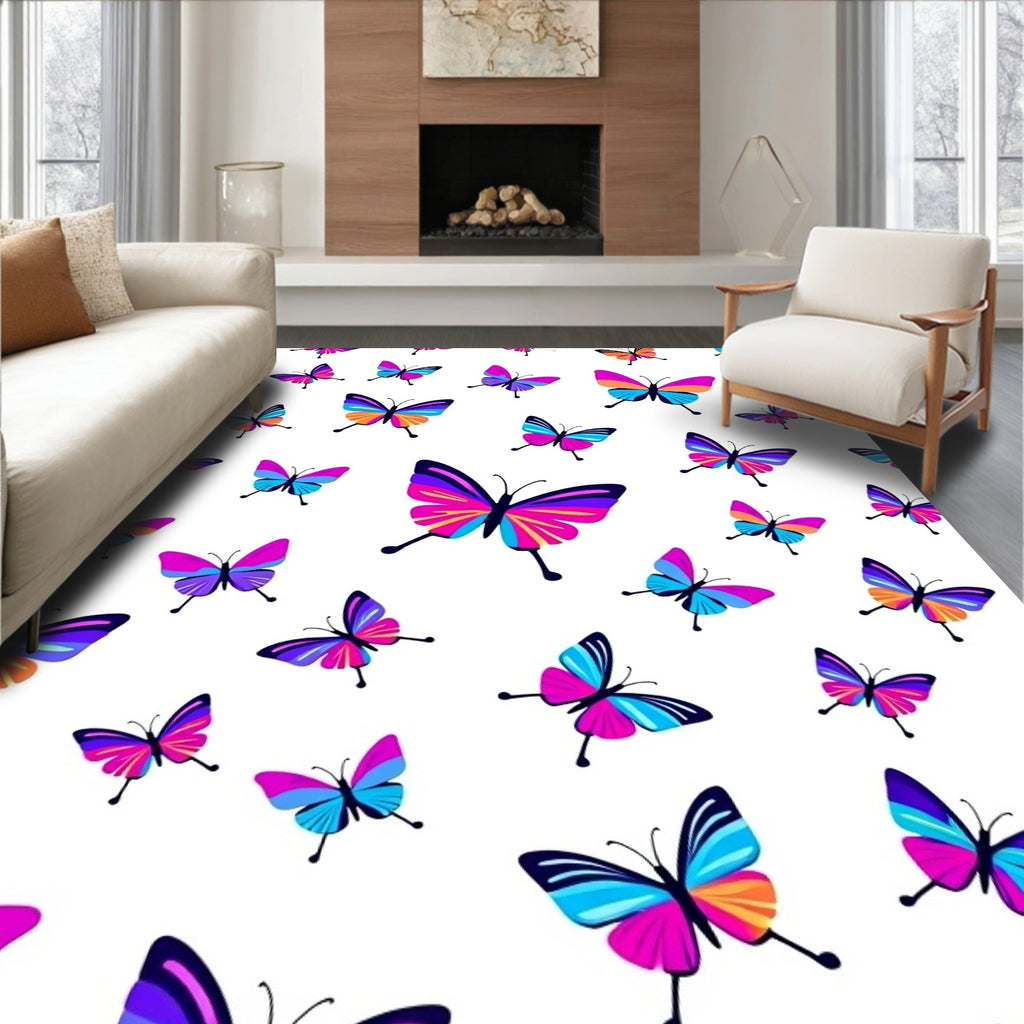 Vibrant Multi Colored Butterfly Pattern Rug