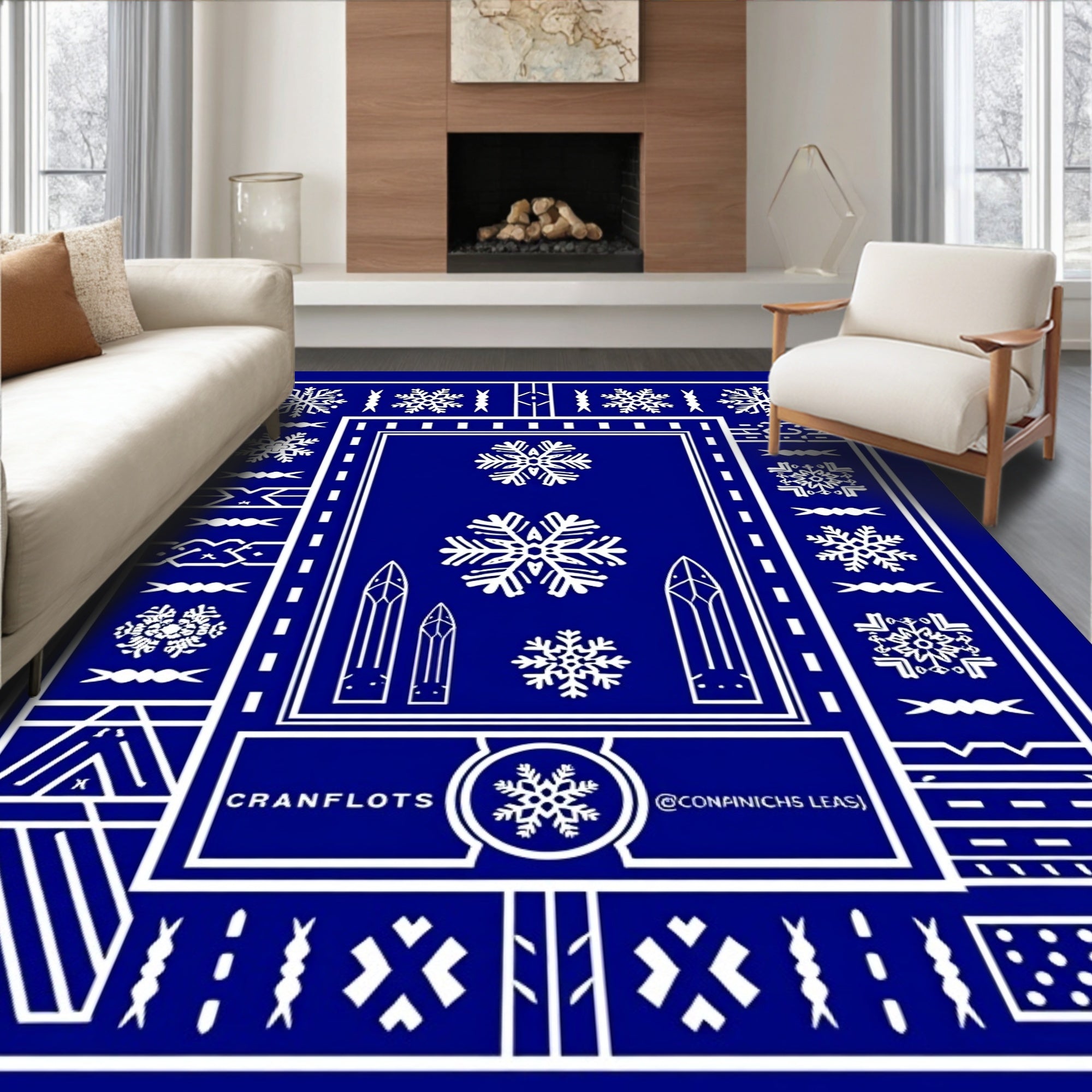Winter Blue Snowflake Celestial Gateways Rug