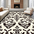 Ornate Black Damask Floral Ivory Rug