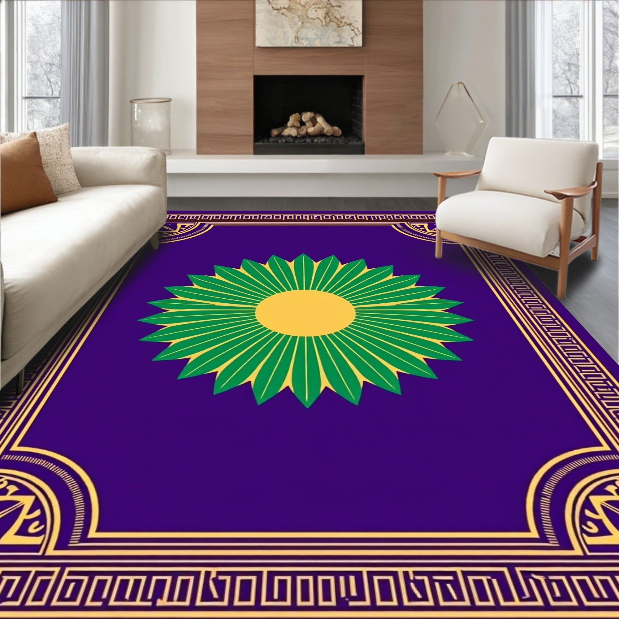 Purple Bold Floral Geometric Rug