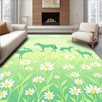 Meadow With Green Deer Daisy Pattern Rug