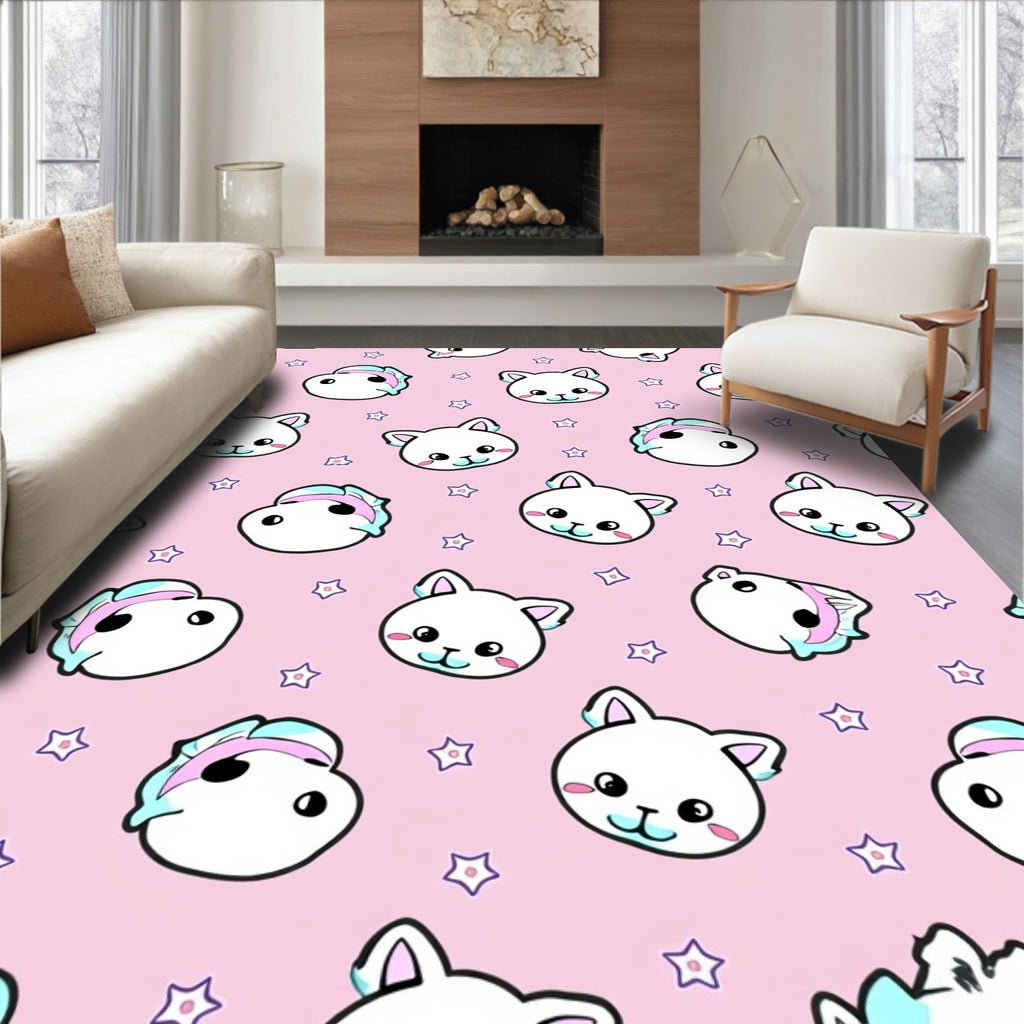 Cute Cat and Unicorn Star Pattern Rug