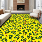 Festive Green Leaf Red Berry Pattern Rug