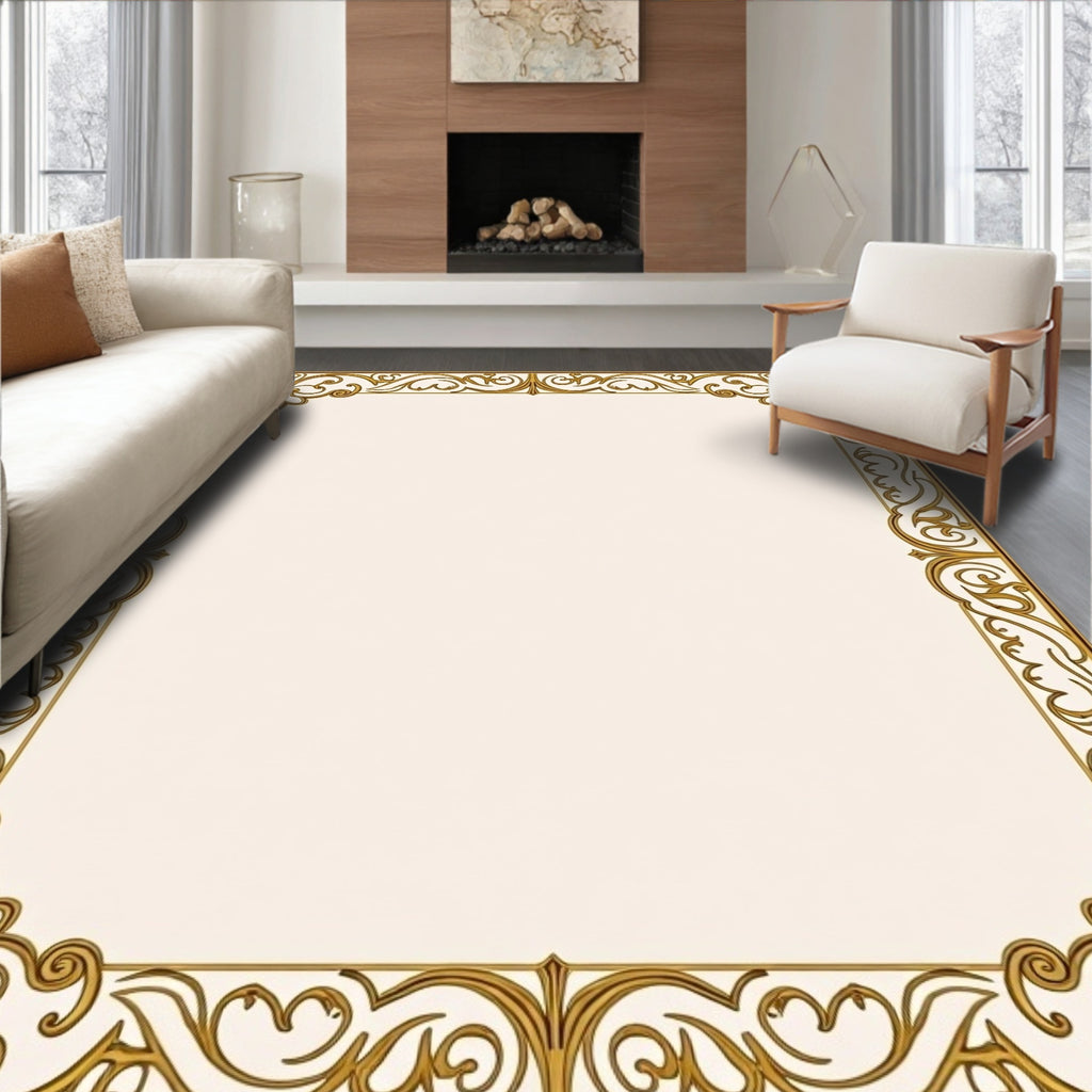 Intricate Gold Scrollwork Border Design Rug