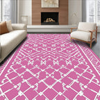 Pink White Symmetric Geometric Lattice Rug