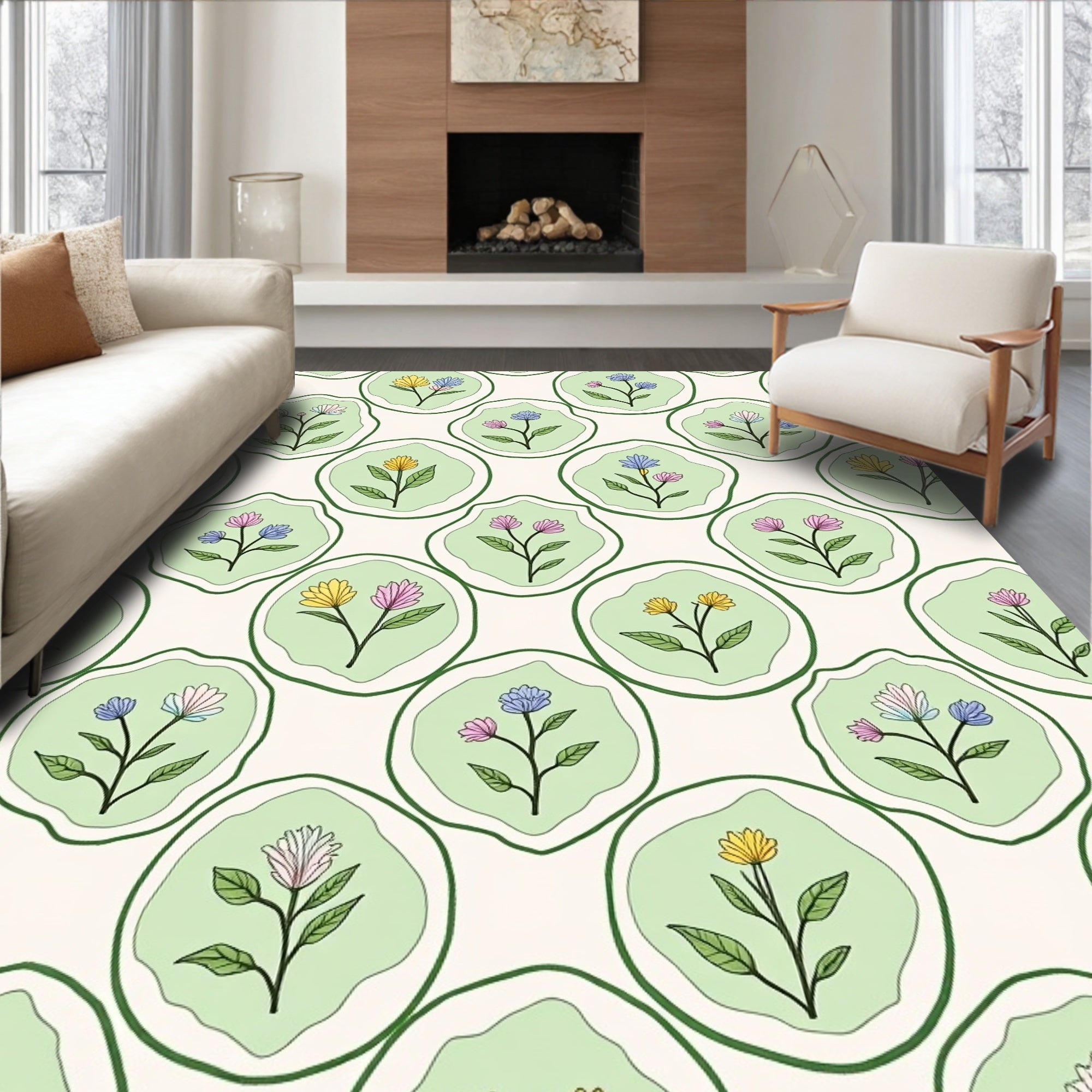 Pastel Floral Bloom Pattern Design Rug
