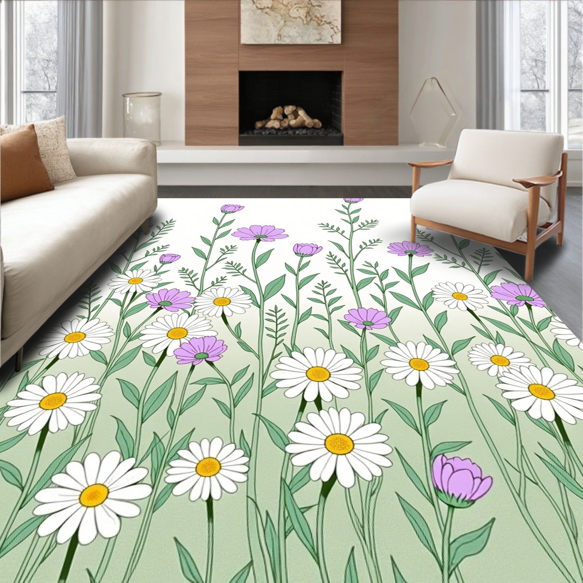 Delicate Floral Patterned Border Rug