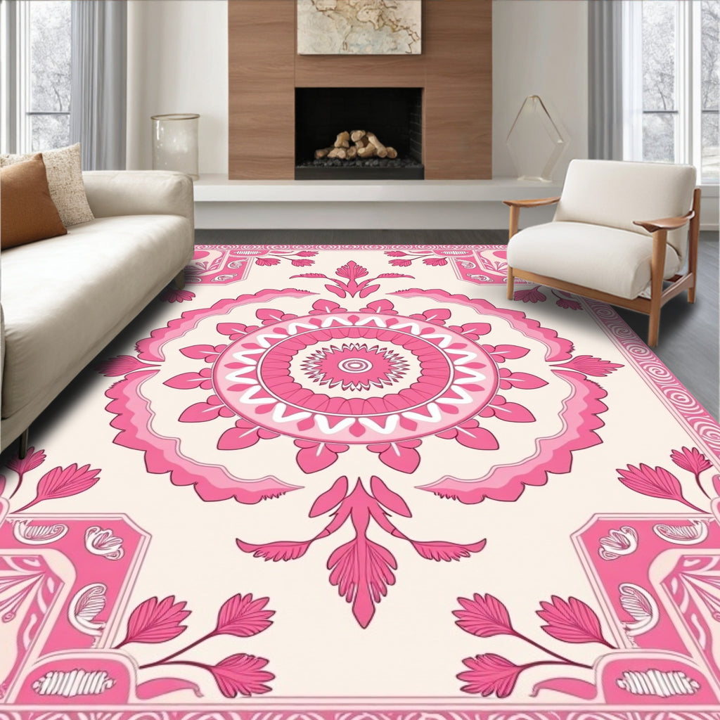 Sweet Pink Floral Mandala Pattern Rug