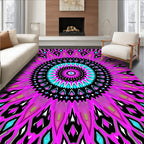 Vibrant Pink Cyan Geometric Mandala Rug