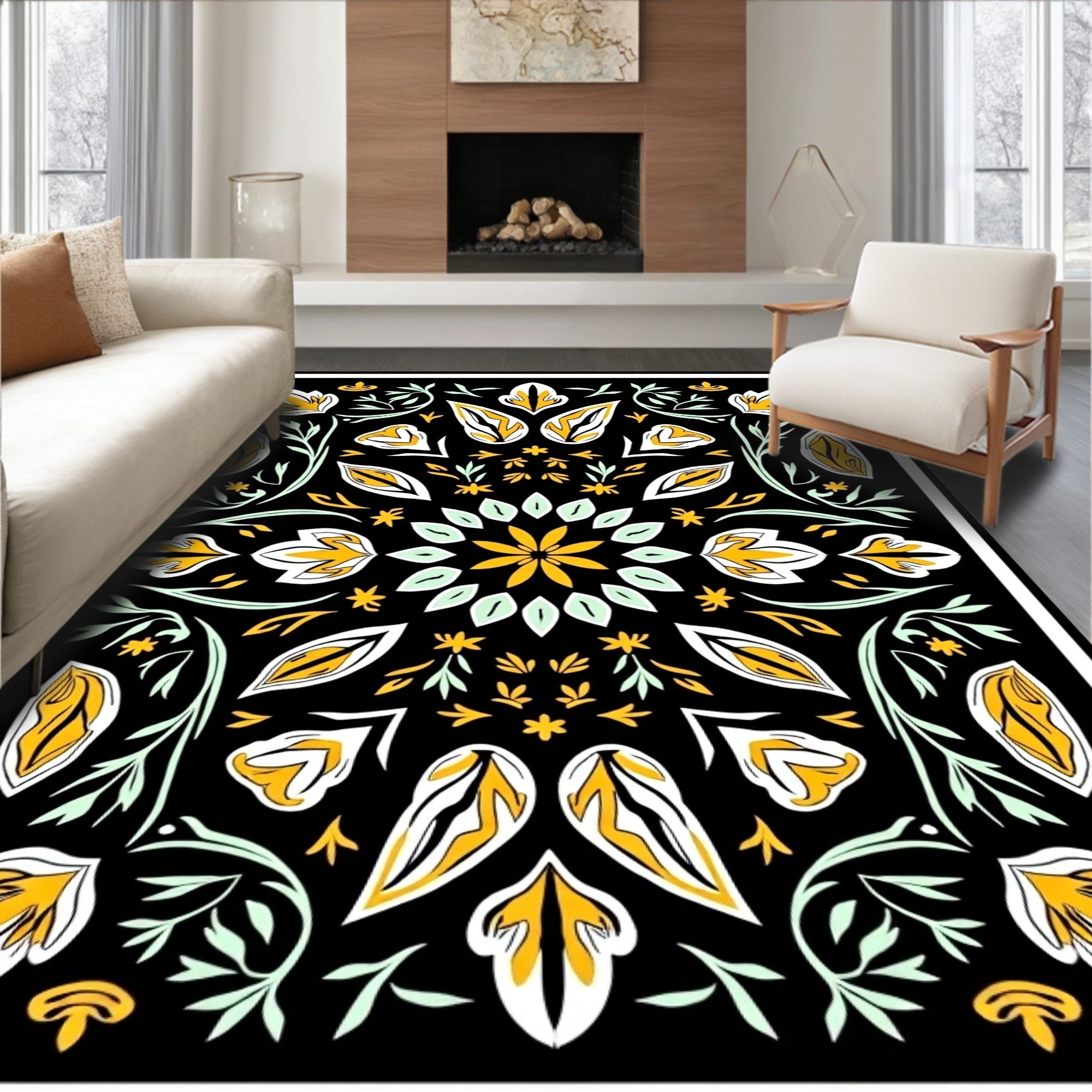 Bold Floral Medallion Pattern Rug