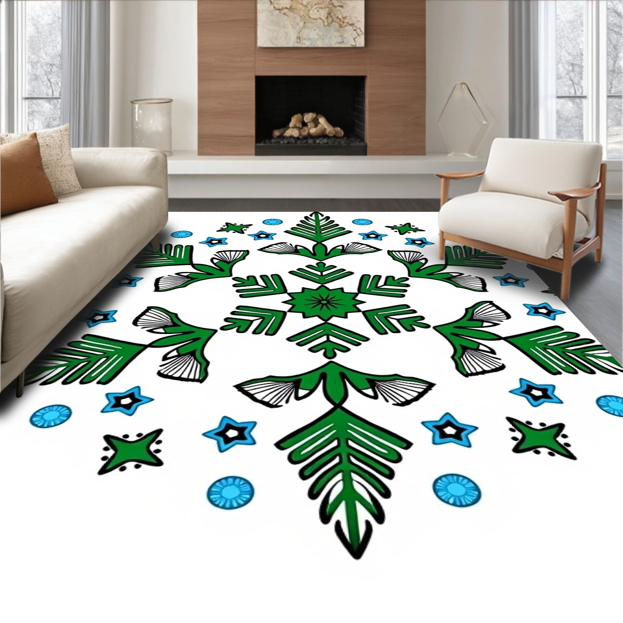 Emerald Green Starburst Snowflake Medallion Rug