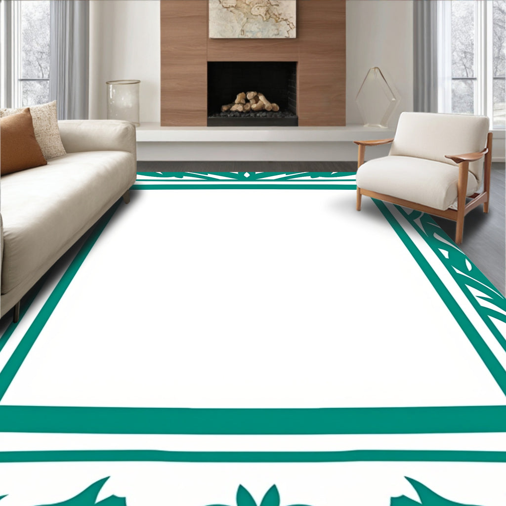 Abstract Teal Vine Patterned Frame Rug