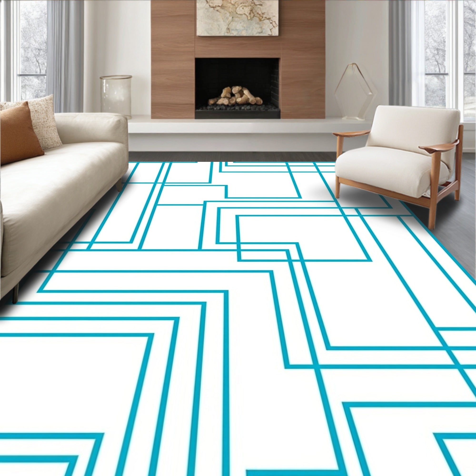 Bold Geometric Maze Pattern Rug