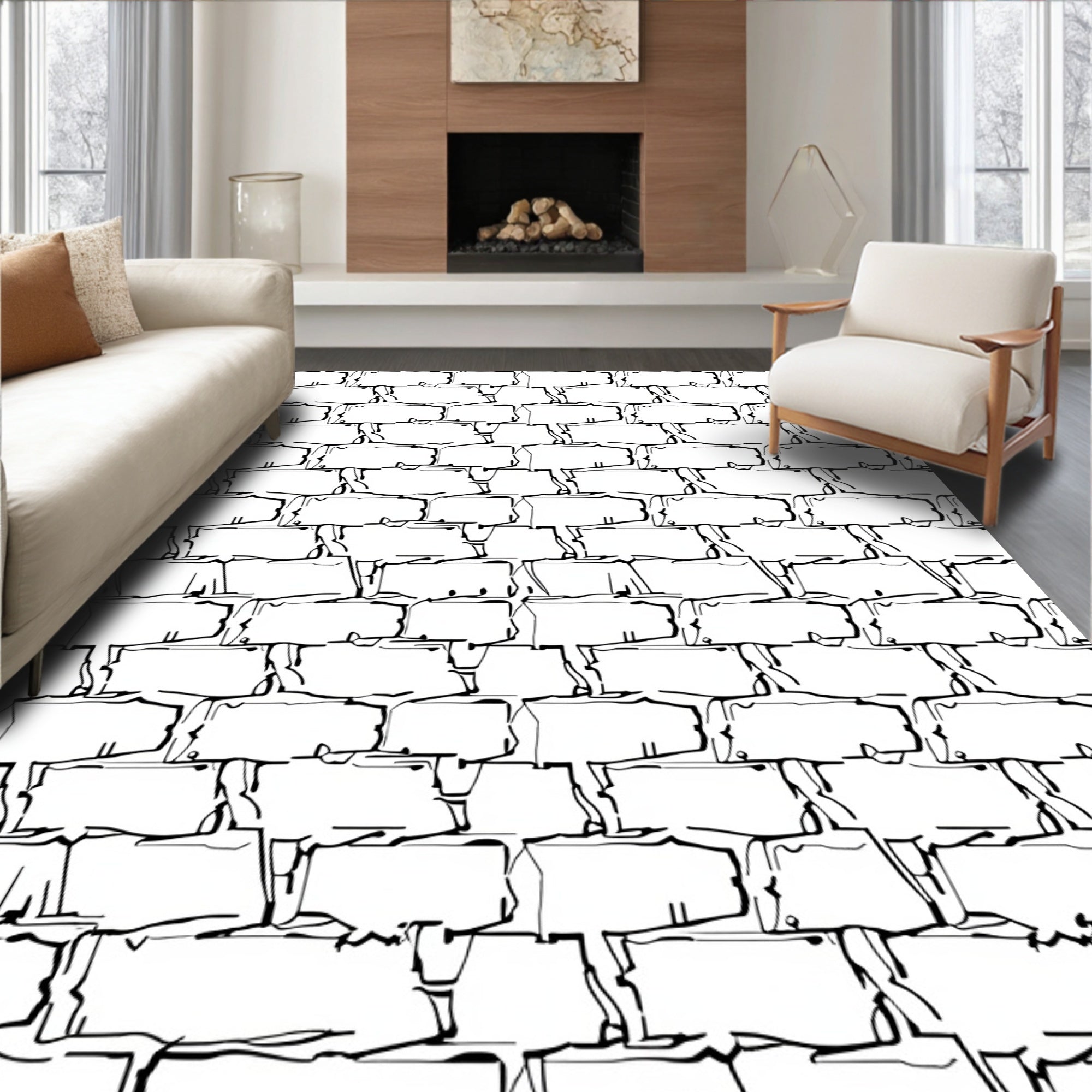 Hand Drawn Brick Texture Pattern Rug