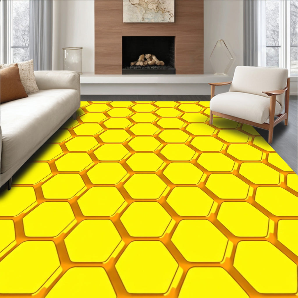 Vibrant Yellow Hexagonal Pattern Rug