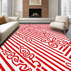 Red White Swirl Stripe Pattern Rug