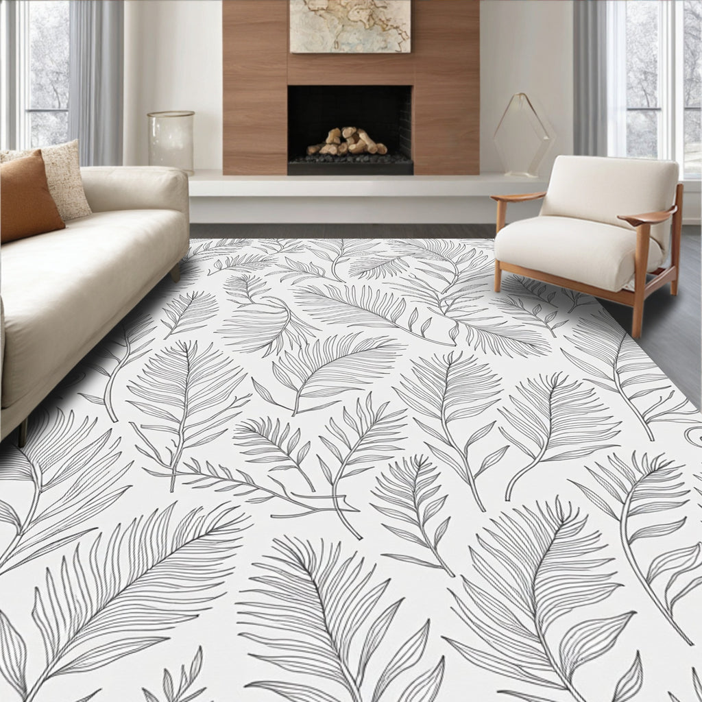 Line Art Botanical Leafy Pattern Rug
