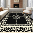 Ornate Black Cream Geometric Mandala Rug