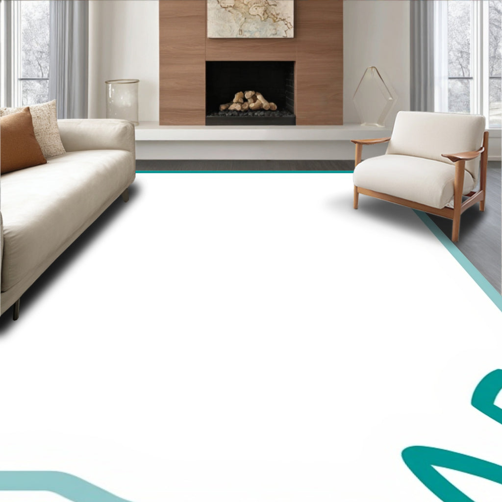 Teal Leaf Outline Accent Rug
