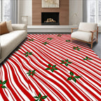 Red White Striped Holly Pattern Rug