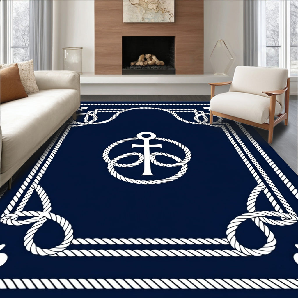 Nautical Anchor Rope Border Design Rug