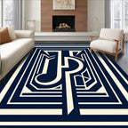 Deep Blue Geometric Art Deco Design Rug